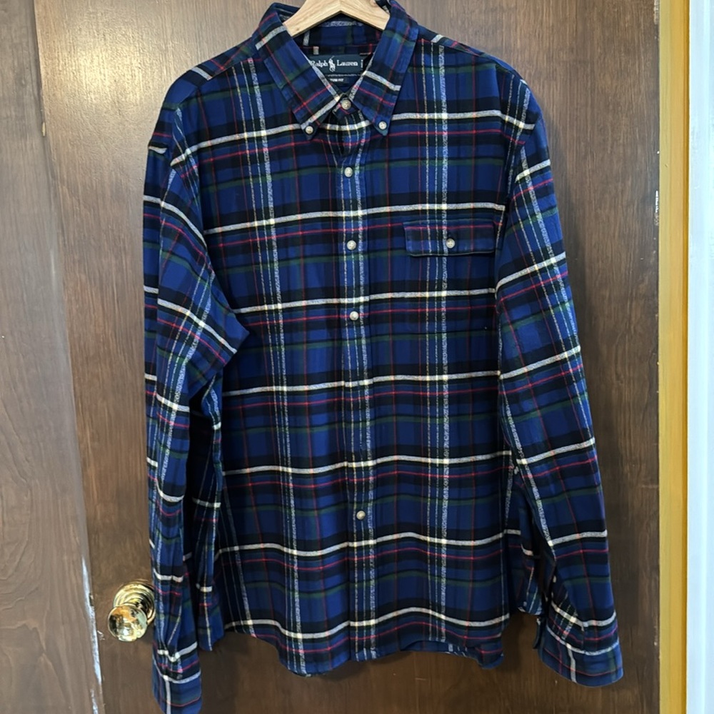 Very Good Condition Ralph Lauren Polo Flannel Button Up Shirt Custom Fit - XXL